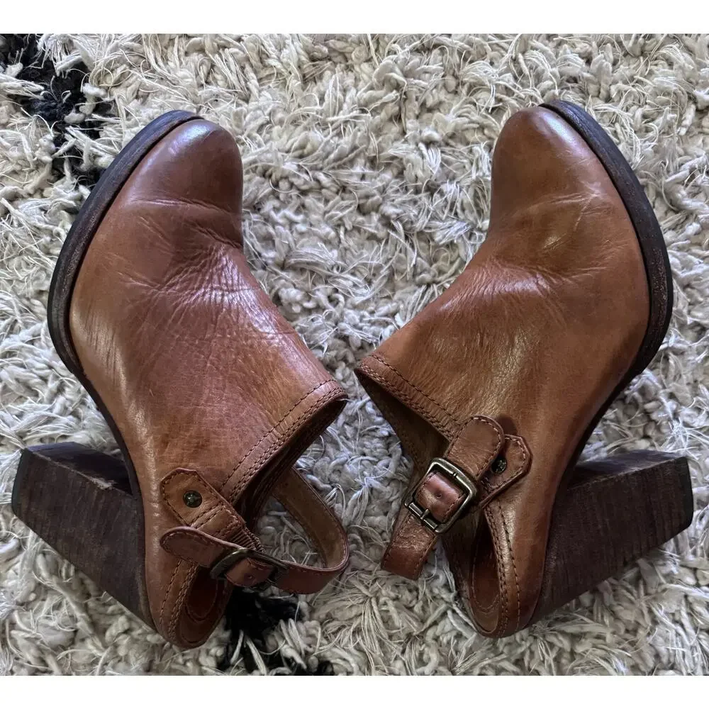 Frye Patty Slingback Brown Leather Block Heel Clog Mules Women’s 6 M